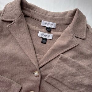 St. John Collection Wool Knit Jacket Dress Suit Size 16 Pearl Buttons